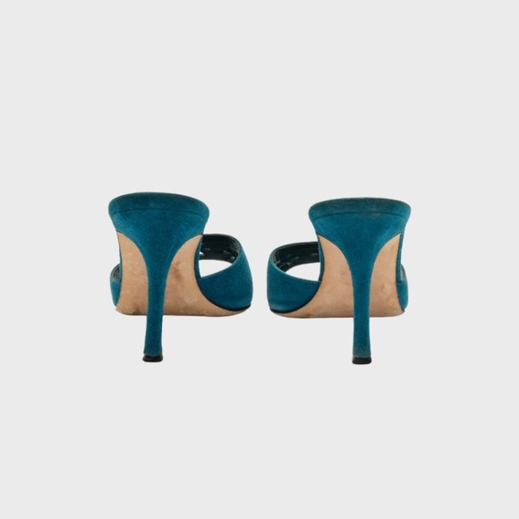 Manolo Blahnik Blue Floral Eyelet Laser Cut Suede Heels - Picture 5 of 6